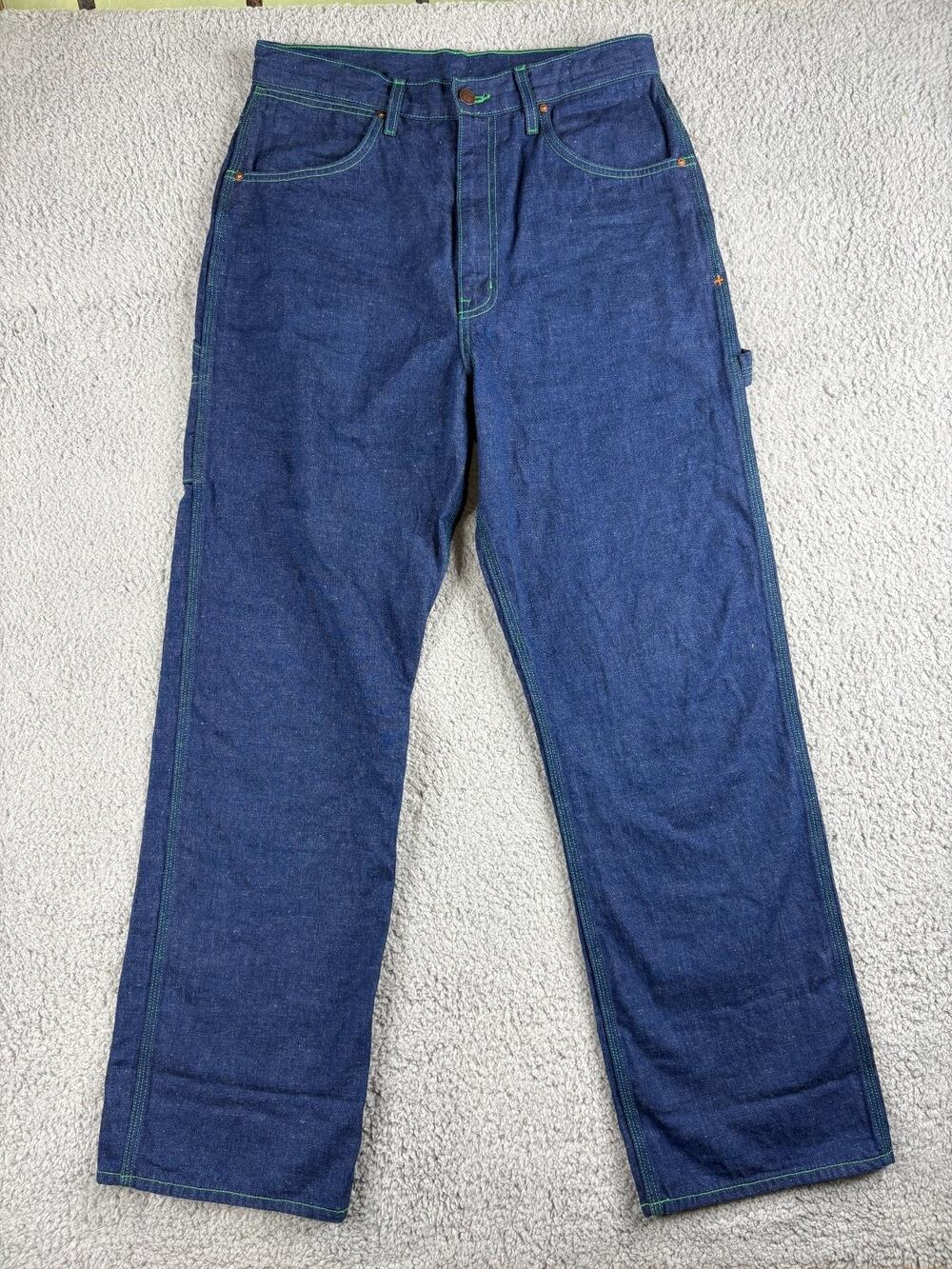 Imogene + Willie Carpenter Jeans Men's Size 30 Blue Straight Leg Green Stitching